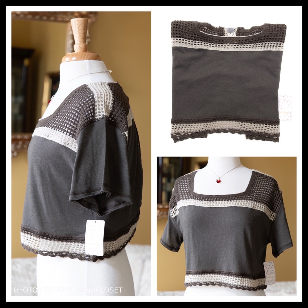 FREE PEOPLE ENVELOPE BACK CROP KNIT TEE TOP A2C - Picture 4 of 8
